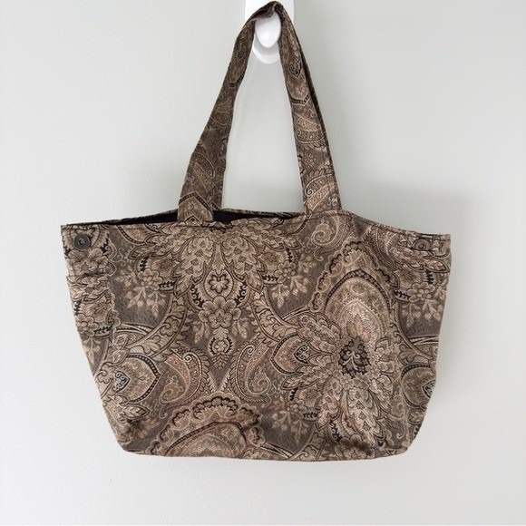 Vintage Style Brown Paisley Tapestry Tote Bag Large Shoulder Bag with Side Snaps - Picture 2 of 13